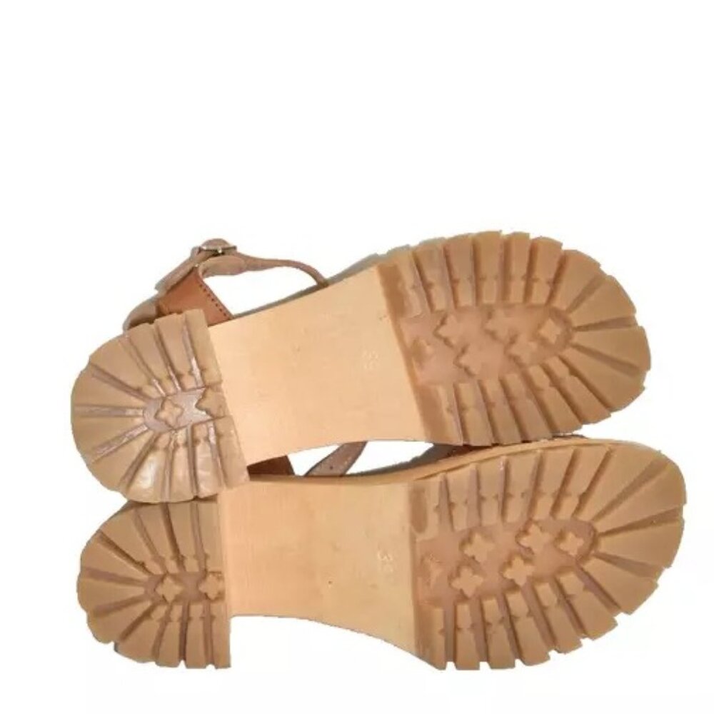 $320 Swedish Hasbeens Buckle Clog Sandals LEATHER BROWN PLATFORM 39 (DB7) - Picture 7 of 8